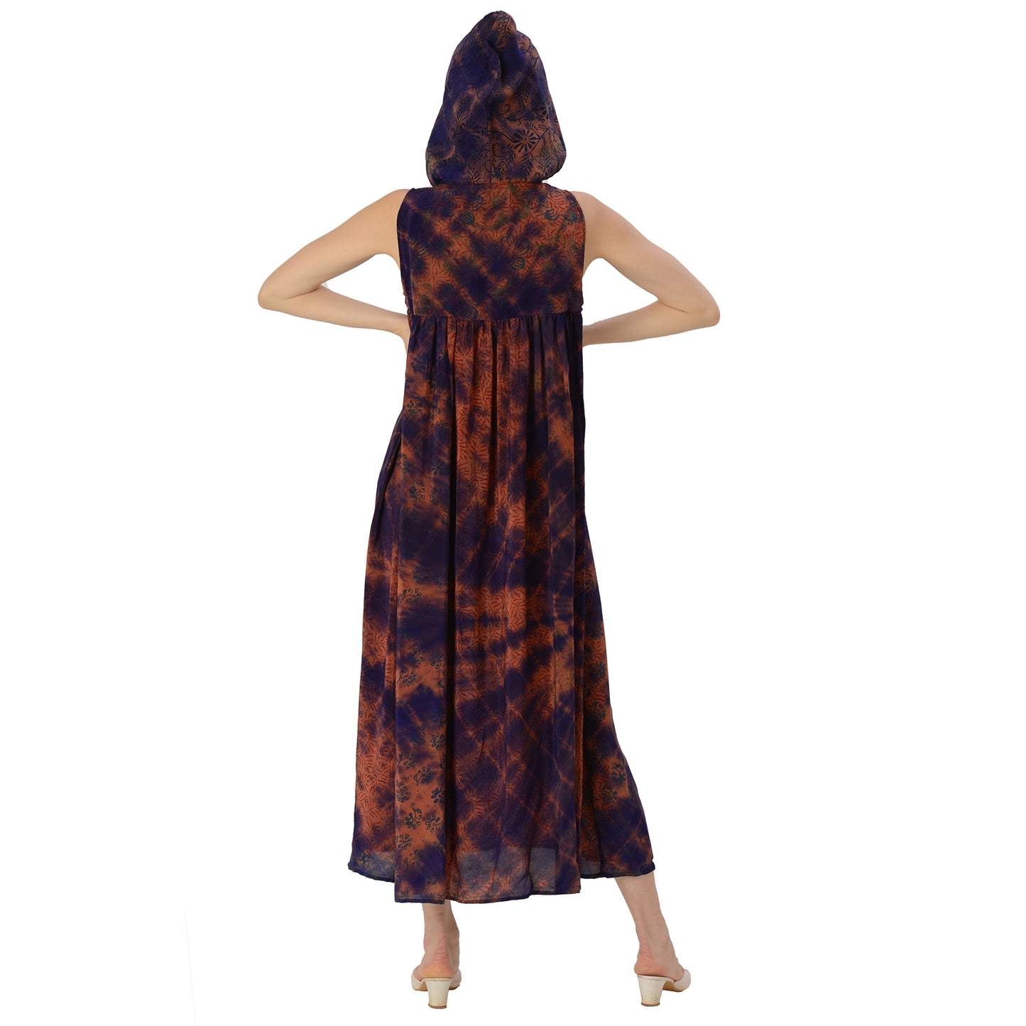 Limited Edition Sanskriti India Hooded Slit Dress Upcycled Pure Crepe Silk Sari