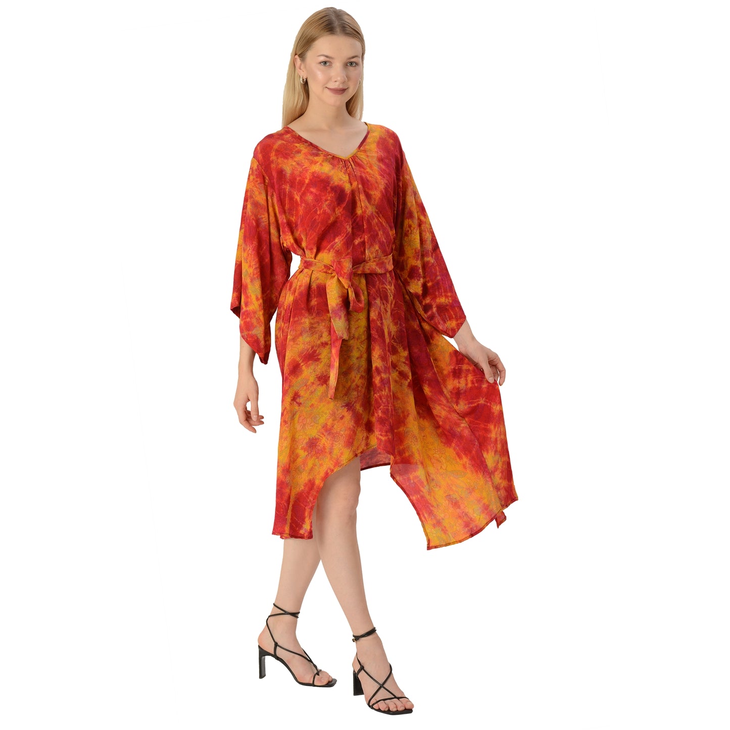 Limited Edition Sanskriti India Handkerchief Kaftan Upcycled Pure Crepe Silk