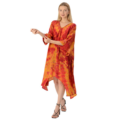 Limited Edition Sanskriti India Handkerchief Kaftan Upcycled Pure Crepe Silk