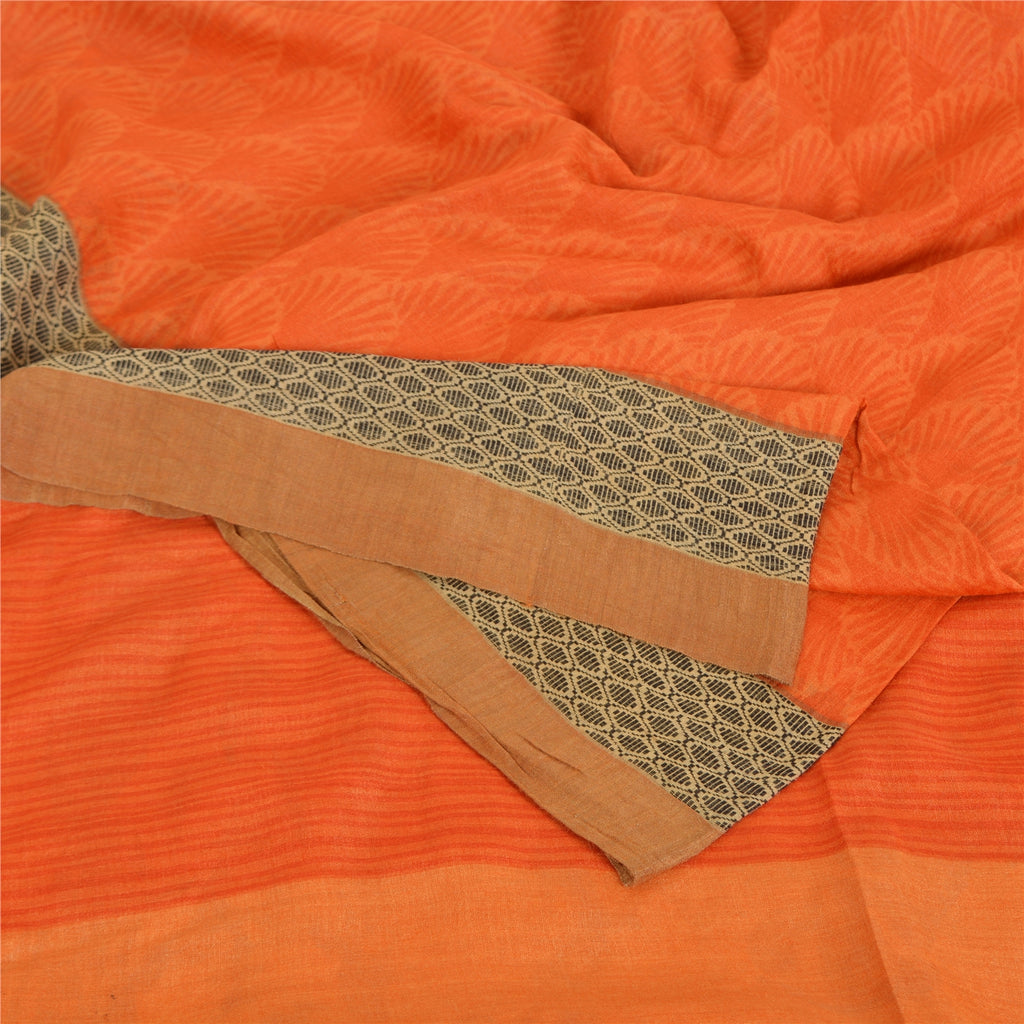 Sanskriti Vintage Sarees Rusty Orange Pure Woolen Printed Sari 5yd Craft Fabric