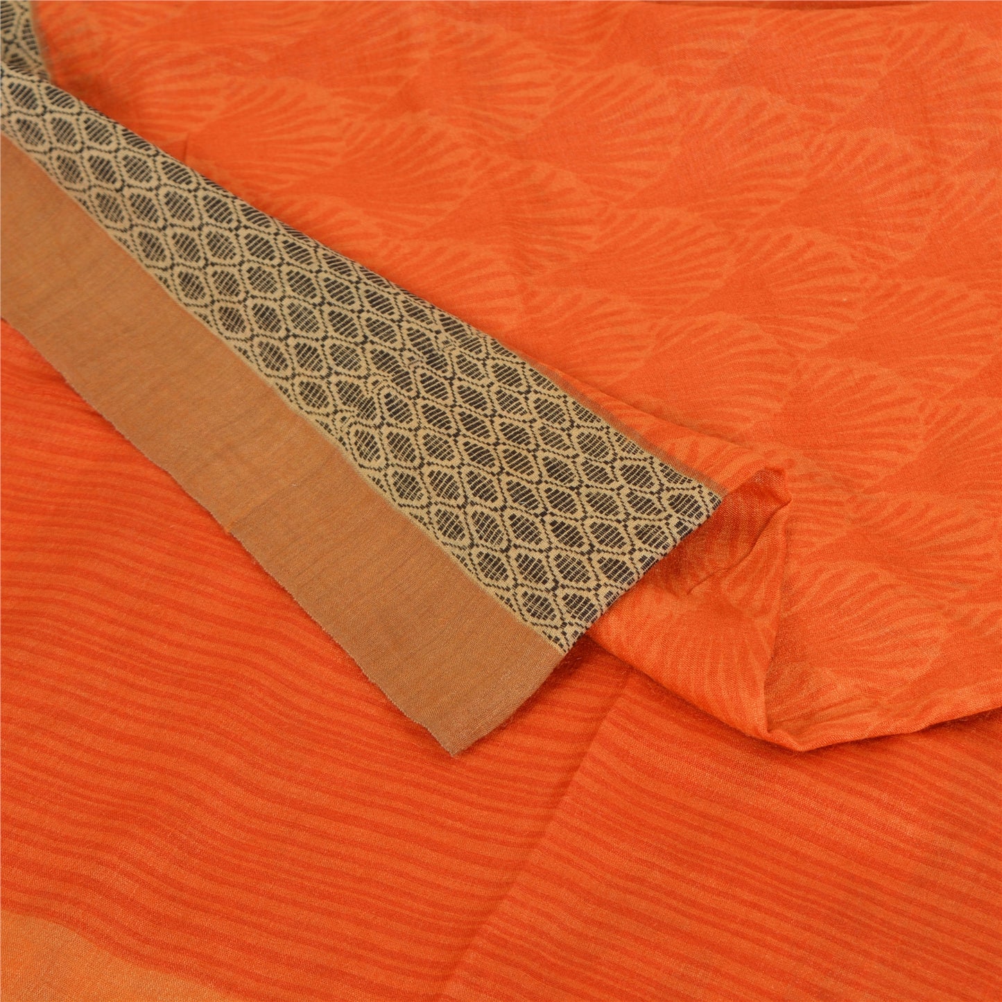 Sanskriti Vintage Sarees Rusty Orange Pure Woolen Printed Sari 5yd Craft Fabric