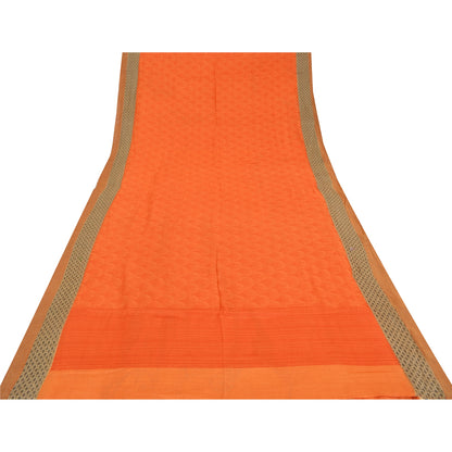 Sanskriti Vintage Sarees Rusty Orange Pure Woolen Printed Sari 5yd Craft Fabric