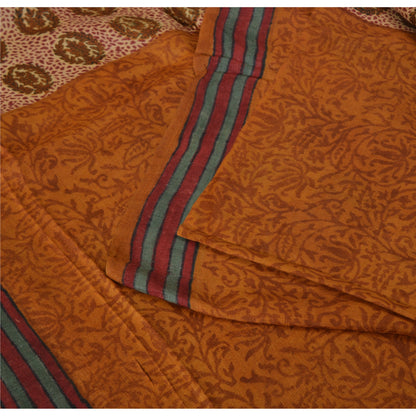 Sanskriti Vintage Sarees Saffron 100% Pure Woolen Printed Sari 5yd Craft Fabric