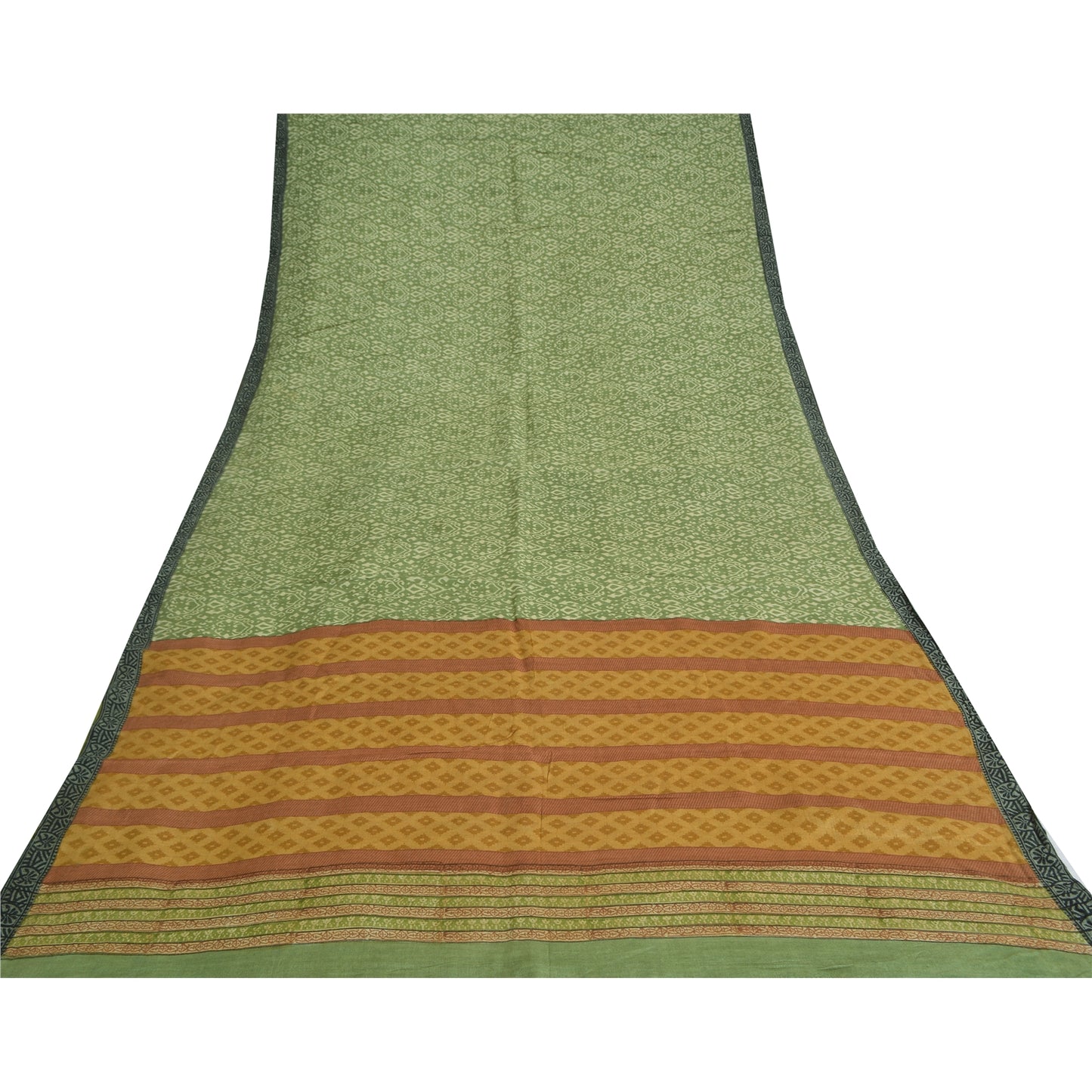 Sanskriti Vintage Sarees Indian Green Pure Woolen Printed Sari 5yd Craft Fabric