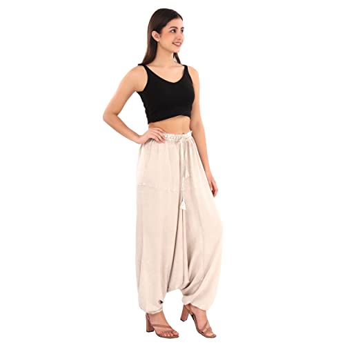 Sanskriti Vintage Skirts N Scarves Unisex Green Color Harem Pants with Elastic Waistband and Drawstring