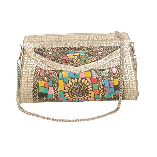 Zephyrr Women's Evening Silver Metallic Clutch Bag Clutch Handbag/Purse Shoulder Bag for Wedding Cocktail Party