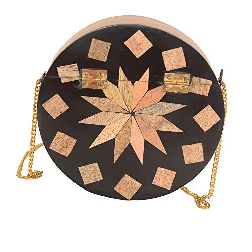 Zephyrr Women's Evening Round Wooden Clutch Bag Box Clutch Handbag/Purse Shoulder Bag for Wedding Cocktail Party