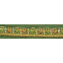 Load image into Gallery viewer, Sanskriti Vintage 1 YD Sari Border Hand Beaded Craft Trim Ribbon Green Lace
