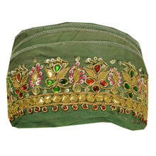 Load image into Gallery viewer, Sanskriti Vintage 1 YD Sari Border Hand Beaded Craft Trim Ribbon Green Lace
