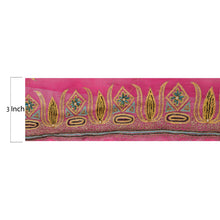Load image into Gallery viewer, Sanskriti Vintage 1 YD Sari Border Hand Beaded Craft Trims Sewing Pink Lace
