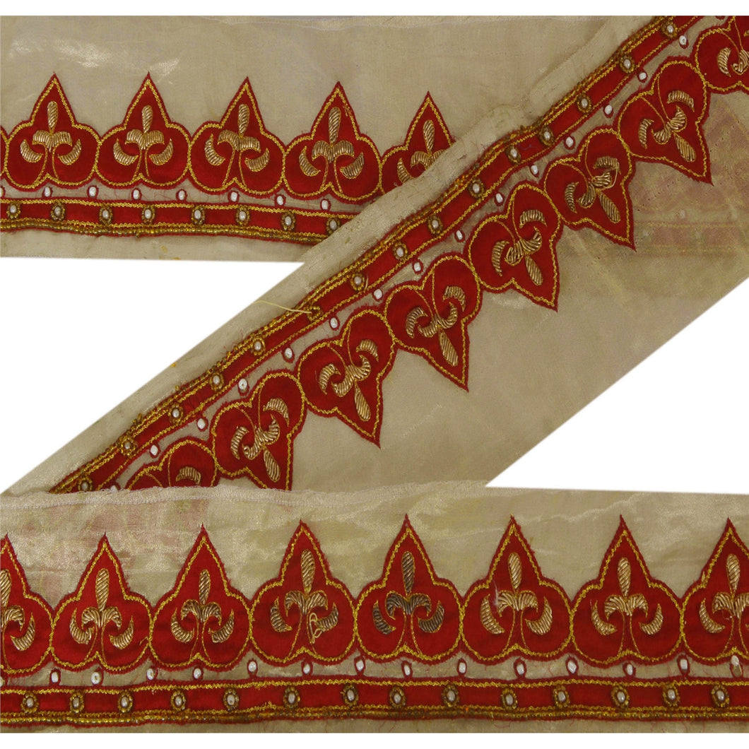 Sanskriti Vintage 1 YD Sari Border Hand Beaded Craft Sewing Golden Zardozi Lace