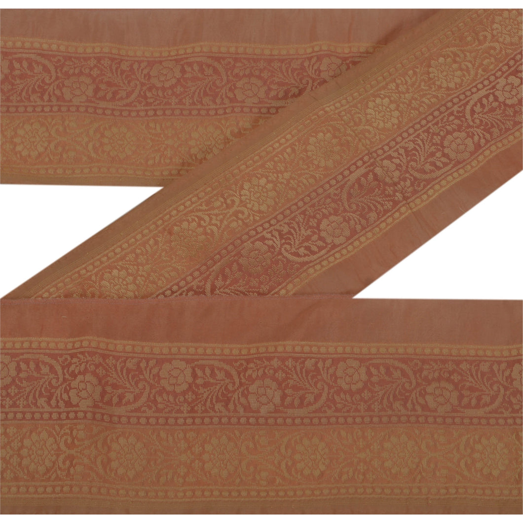 Sanskriti Vintage 1 YD Sari Border Woven Trim Sewing Peach Craft Floral Lace