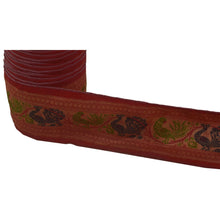 Load image into Gallery viewer, Sanskriti Vintage 1 YD Sari Border Woven Trim Sewing Dark Red Craft Decor Lace
