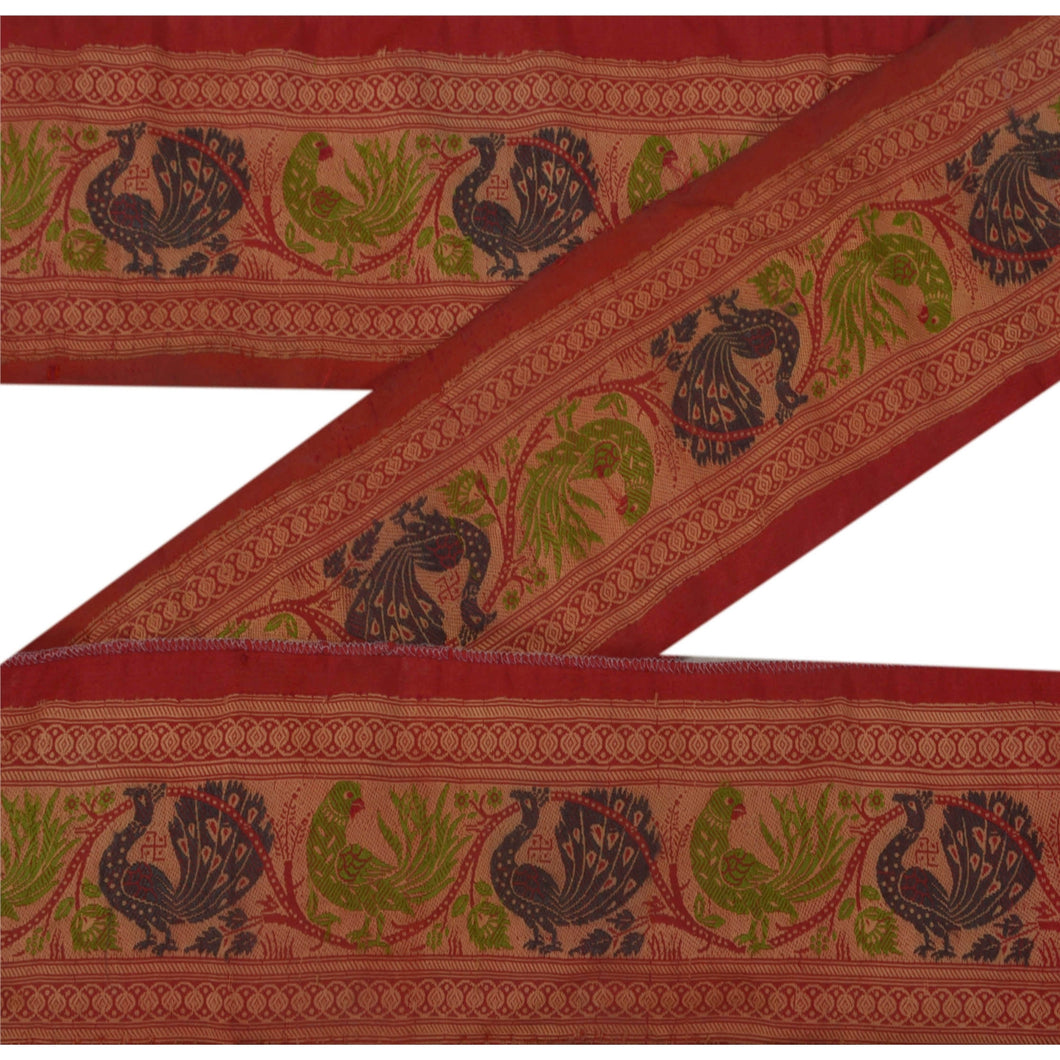 Sanskriti Vintage 1 YD Sari Border Woven Trim Sewing Dark Red Craft Decor Lace