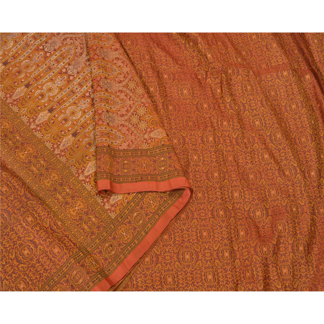 Sanskriti Vintage Rusty Orange Heavy Sarees Pure Satin Silk Woven Sari Fabric