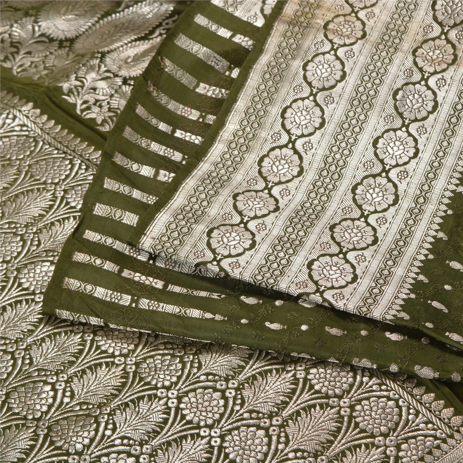 Sanskriti Vintage Green Heavy Sarees Pure Satin Silk Woven Brocade Sari  Fabric