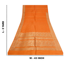 Load image into Gallery viewer, Sanskriti Vintage Saffron Sarees Pure Satin Silk Brocade/Banarasi Sari Fabric
