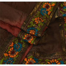Load image into Gallery viewer, Vintage Dupatta Long Stole OOAK Brown Hijab Hand Embroidered Phulkari Wrap Shawl
