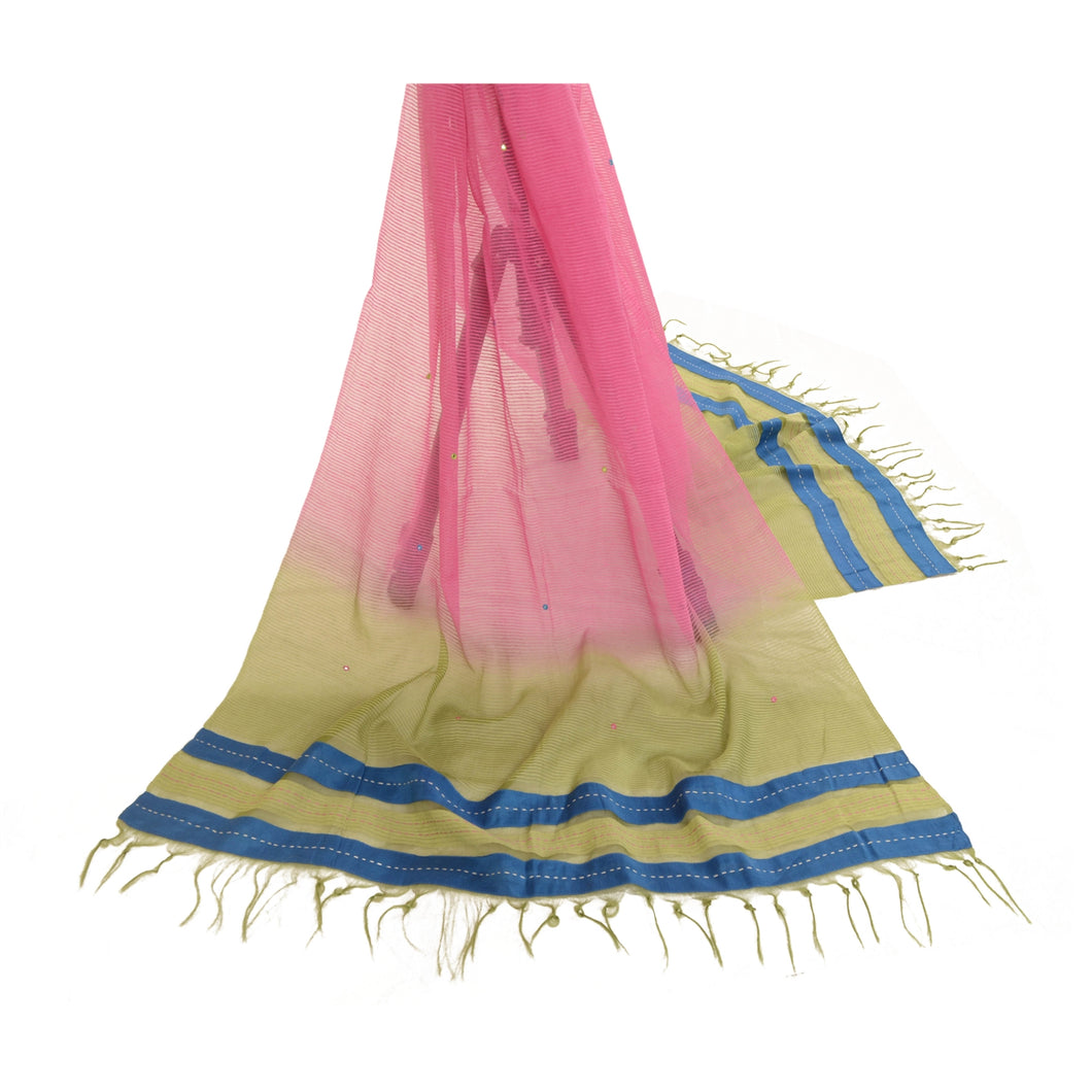 Sanskriti Vintage Dupatta Long Stole Art Silk Pink Hand Embroidered Woven Veil