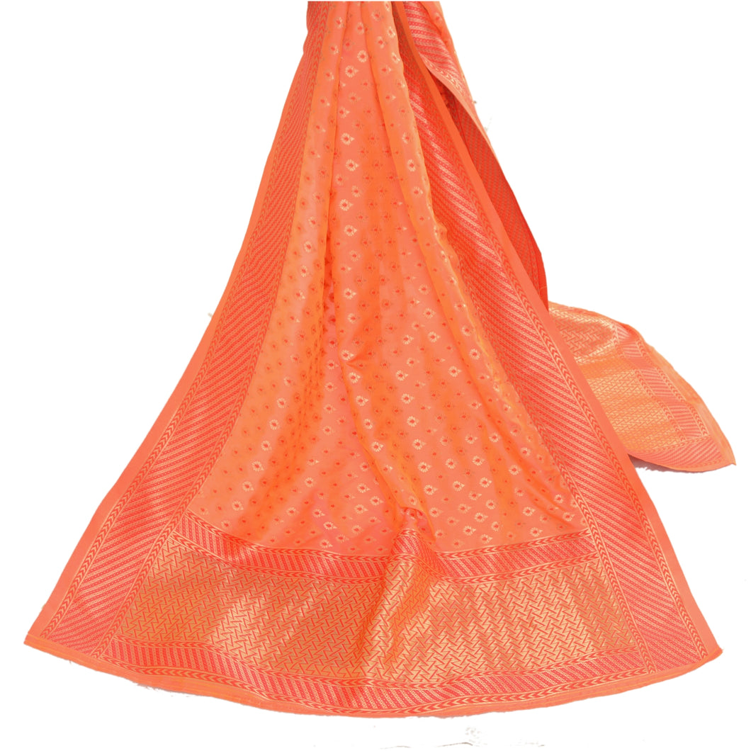 Sanskriti Vintage Dupatta Long Stole Art Silk Peach Woven Brocade Zari Scarves