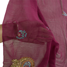 Load image into Gallery viewer, Sanskriti Vintage Dupatta Long Stole Georgette Purple Hand Beaded Wrap Scarves
