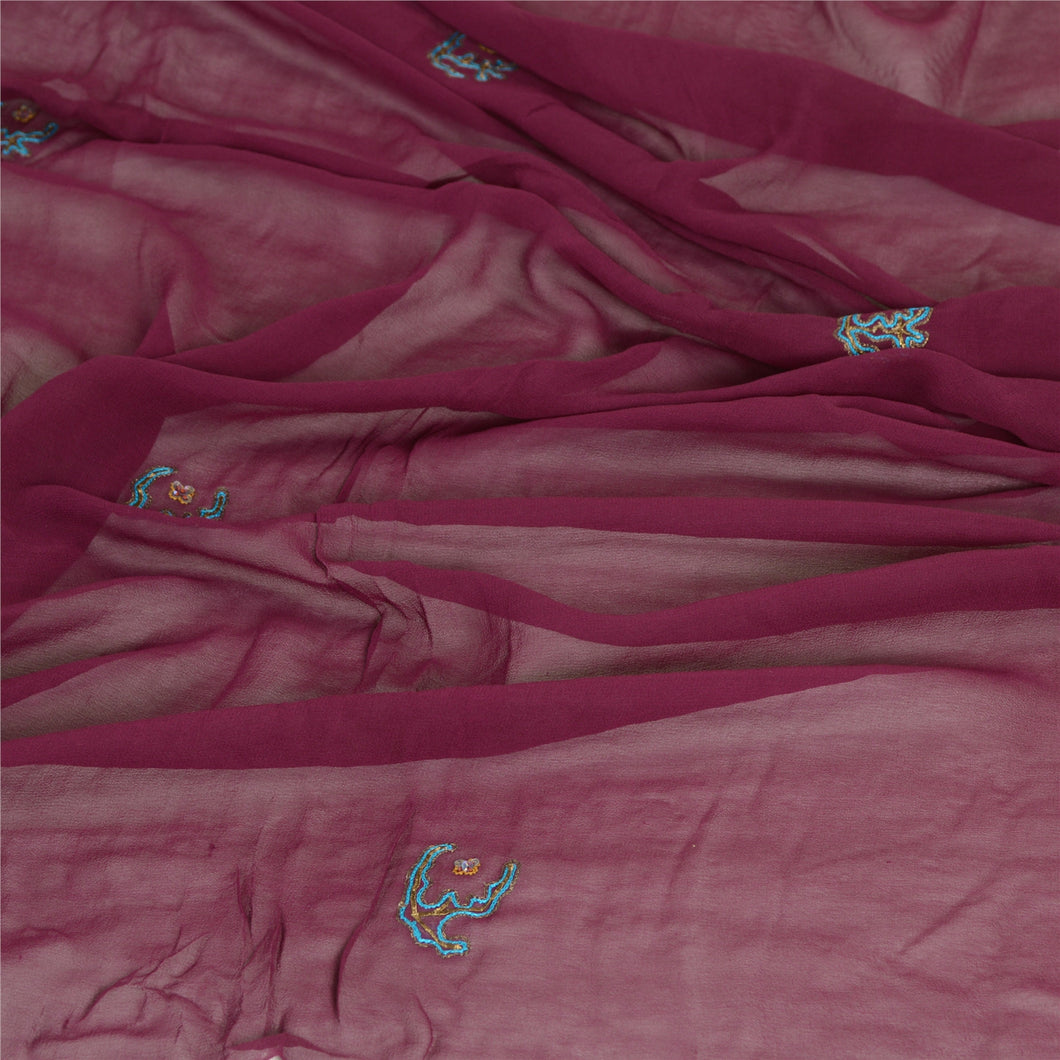 Sanskriti Vintage Dupatta Long Stole Georgette Purple Hand Beaded Wrap Scarves