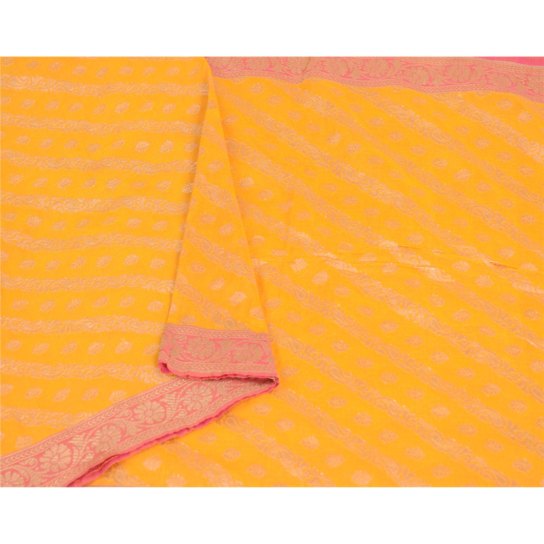 Sanskriti Vintage Dupatta Long Stole Art Silk Orange Woven Brocade Zari Scarves