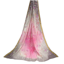 Load image into Gallery viewer, Sanskriti Vintage Dupatta Long Stole Pure Silk Grey/Pink Bandhani Woven
