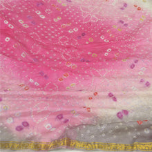 Load image into Gallery viewer, Sanskriti Vintage Dupatta Long Stole Pure Silk Grey/Pink Bandhani Woven

