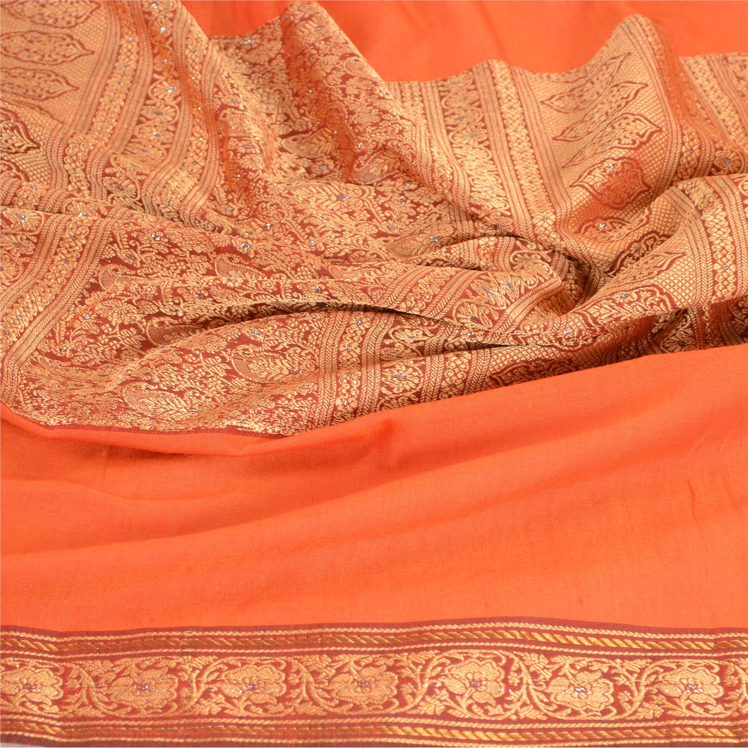 Sanskriti Vintage Dupatta Long Stole Cotton Orange Hijab Woven Scarves