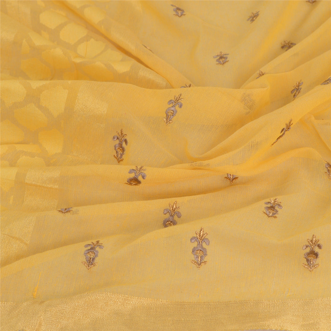 Sanskriti Vintage Dupatta Long Stole Net Mesh Yellow Embroidered Woven Scarves