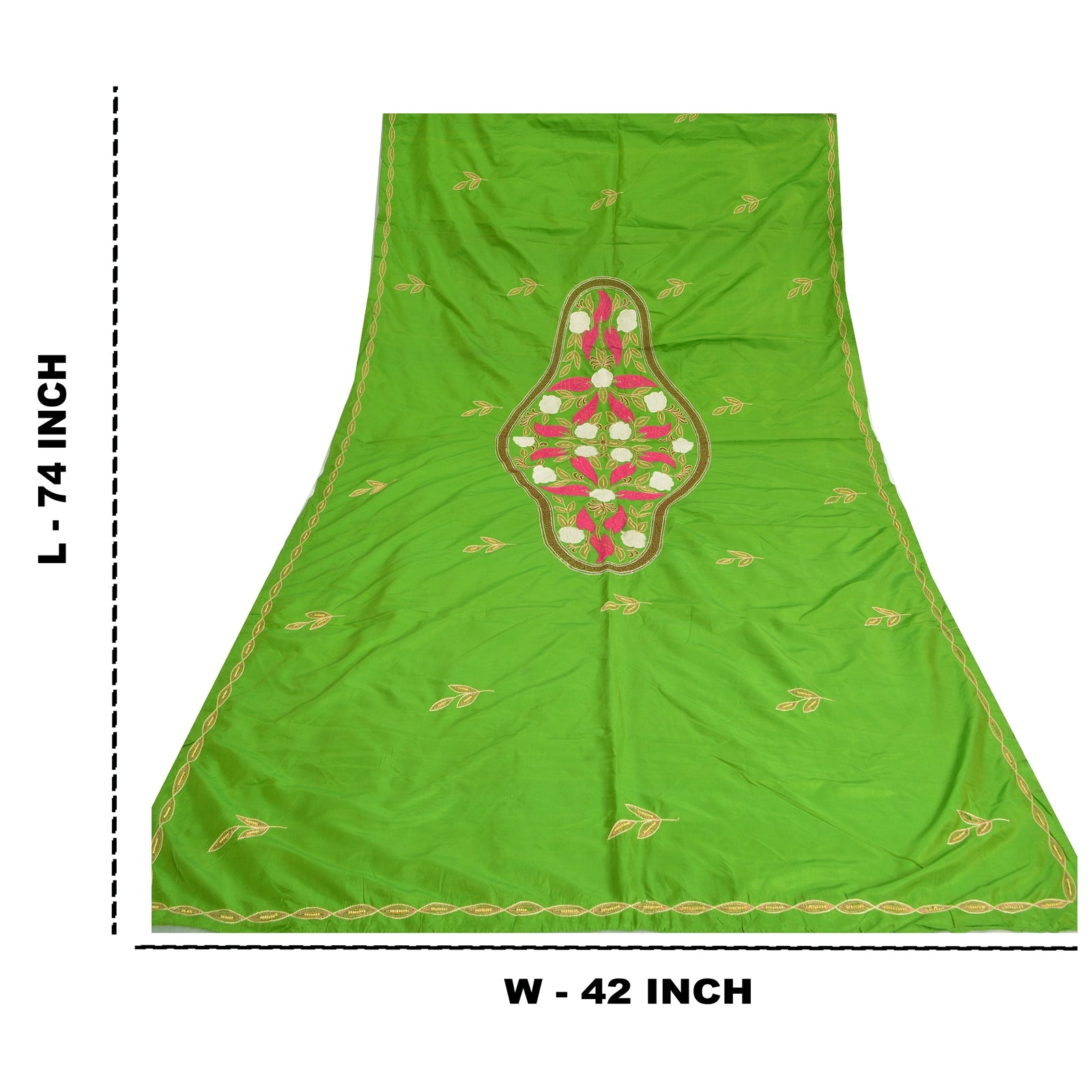 Sanskriti Vintage Green Long Dupatta Stole 100% Pure Silk Hand Beaded