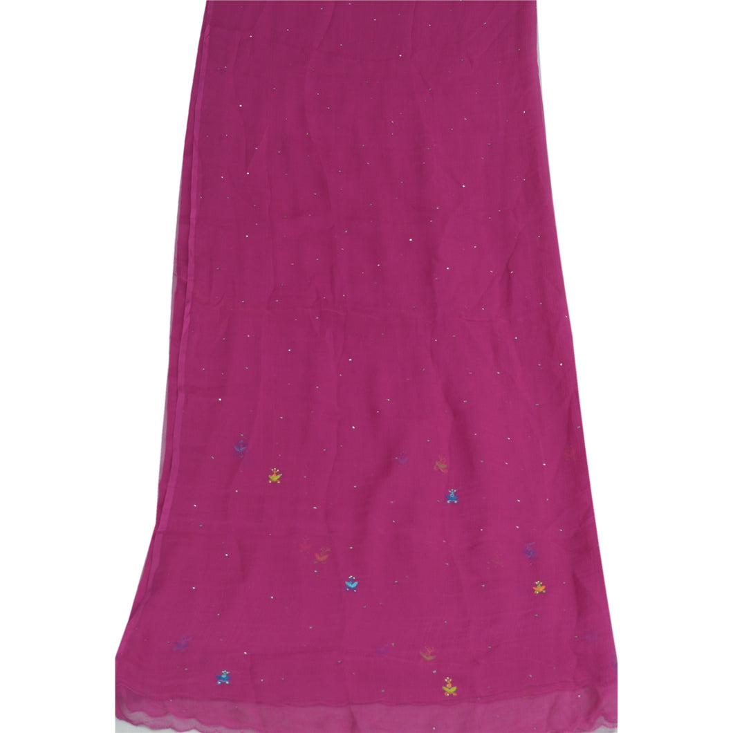 Sanskriti Vintage Dupatta Long Stole Pure Chiffon Silk Purple Handmade Mukeish