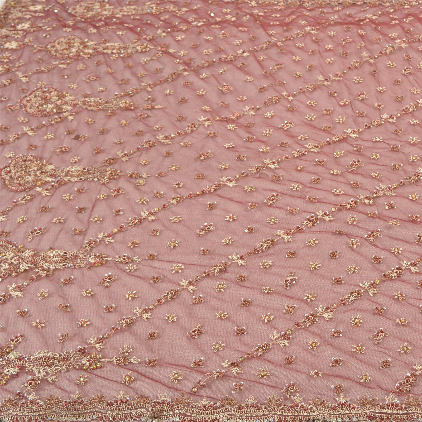 Vintage Heavy Dupatta Net Mesh Pink top Hand Beaded Zari Work Stole