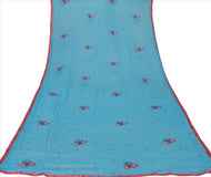 Sanskriti New Dupatta Long Scarf Chiffon Silk Blue Hijab Embroidered Wrap Veil