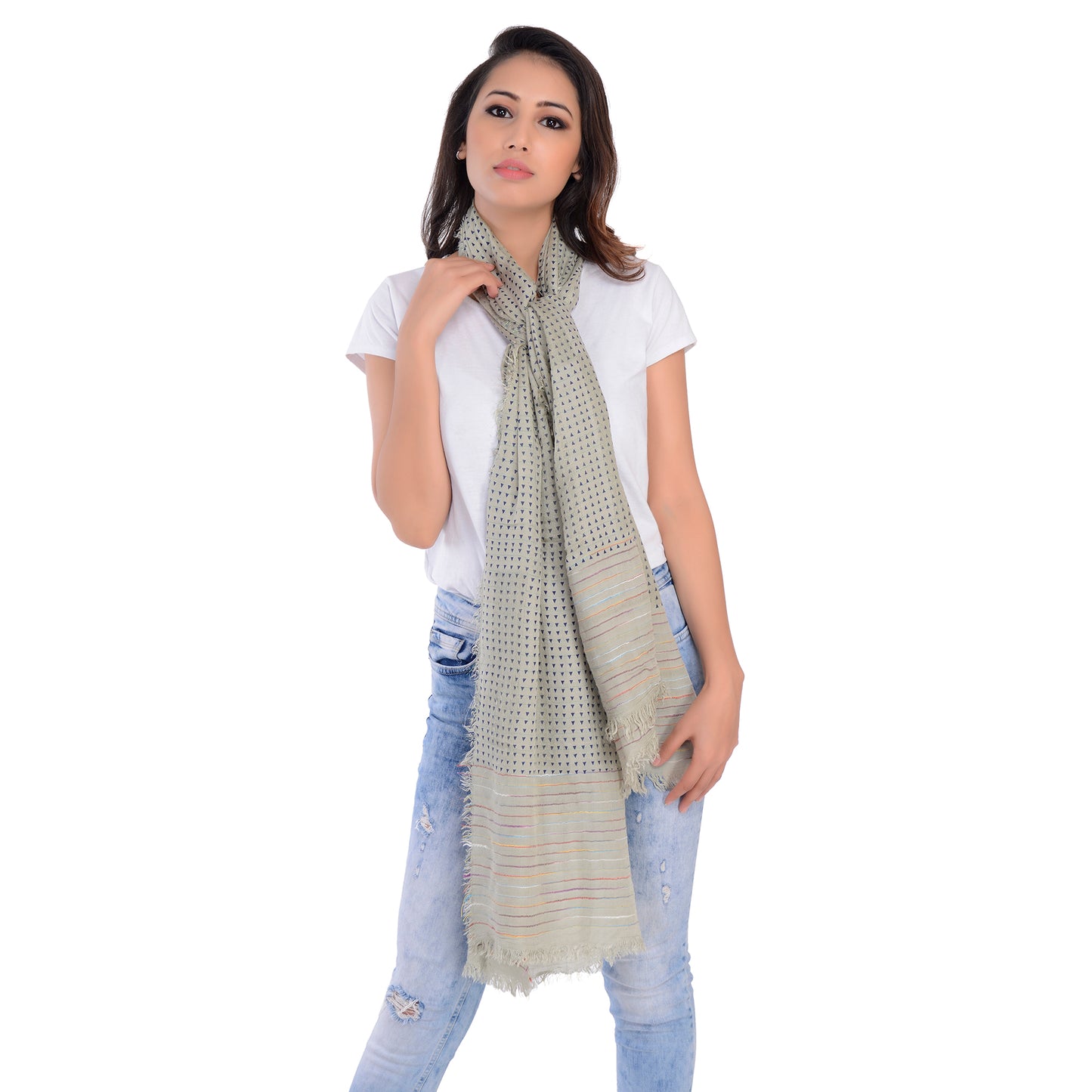 Sanskriti Vintage Printed Grey Viscose Stole long Scarf Head Wrap Shawl Wrap Stole Dupatta