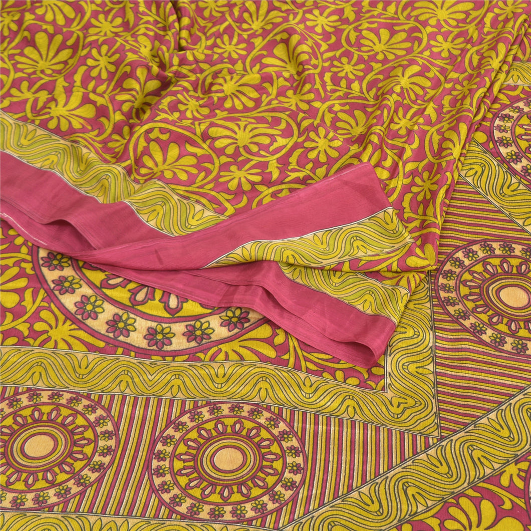 Sanskriti Vintage Purple Sarees Moss Crepe Printed Sari 5YD Craft Fabric