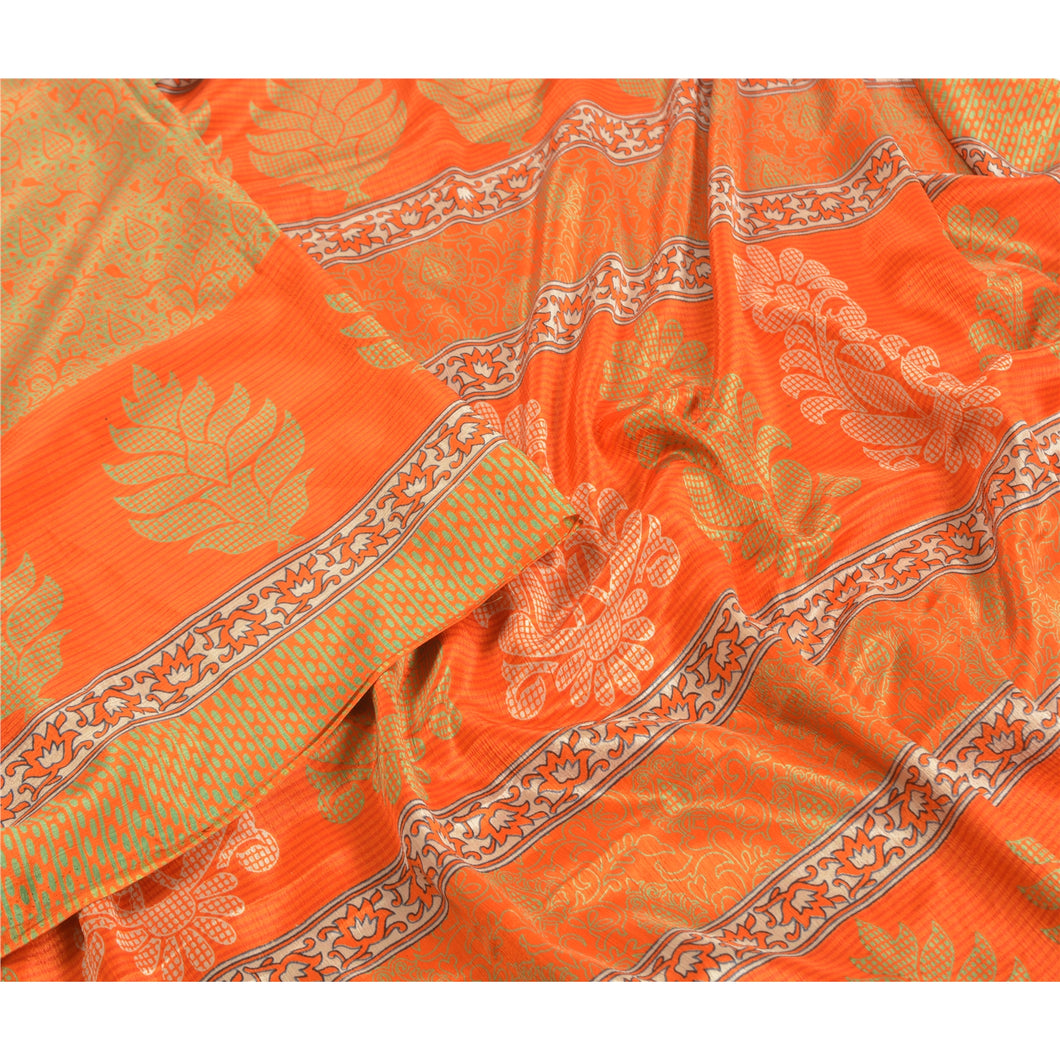 Sanskriti Vintage Orange Sarees Moss Crepe Printed Sari Soft Floral Craft Fabric