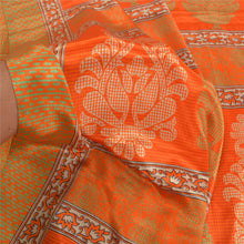 Load image into Gallery viewer, Sanskriti Vintage Orange Sarees Moss Crepe Printed Sari Soft Floral Craft Fabric
