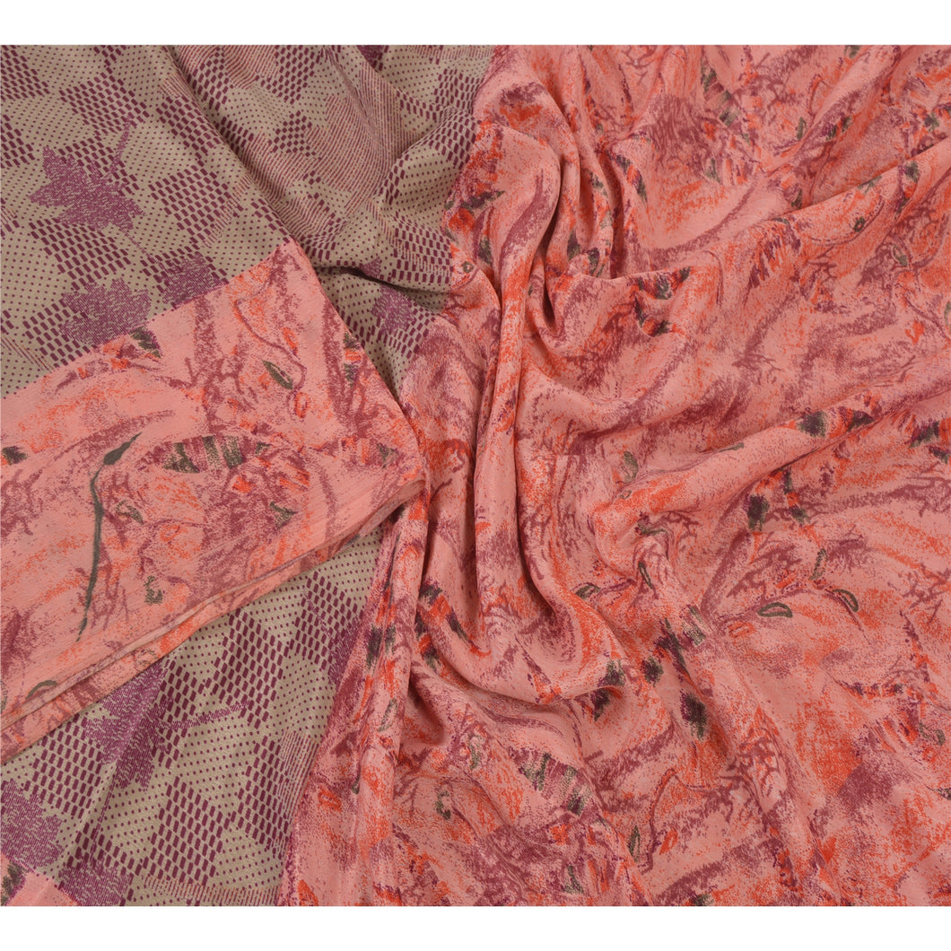 Sanskriti Vintage Purple Sarees Moss Crepe Printed Sari 5Yd Craft Decor Fabric