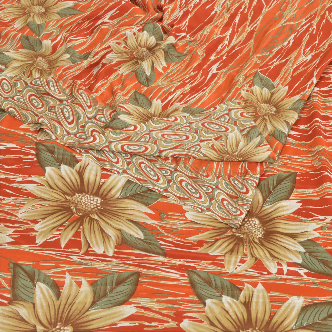 Sanskriti Vintage Red Indian Sarees Moss Crepe Fabric Craft Printed Sewing Sari