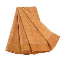 Load image into Gallery viewer, Sanskriti Vintage Sarees Zari Woven Kota Cotton Print Saffron Sari Craft Fabric

