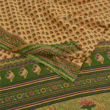 Load image into Gallery viewer, Sanskriti Vintage Sarees Cream Pure Cotton Printed Sari 5yd Floral Craft Fabric

