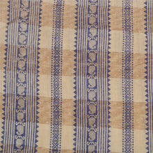 Load image into Gallery viewer, Sanskriti Vintage Sarees Ivory/Blue Pure Cotton Printed Sari 5yd Craft Fabric
