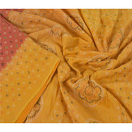 Yellow Saree Blend Silk Bandhani Printed Sari Craft Fabric