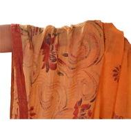 Sanskriti Vintage Orange Indian Sari Printed Blend Silk Sarees Craft Fabric