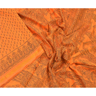 Sanskriti Vintage Orange Sarees Blend Silk Floral Printed Sari 5YD Craft Fabric
