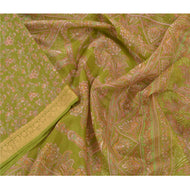 Sanskriti Vintage Green Sarees 100% Pure Silk Printed Sari 5yd Soft Craft Fabric
