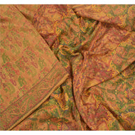 Sanskriti Vintage Brown Sarees 100% Pure Silk Printed Sari Floral Craft Fabric