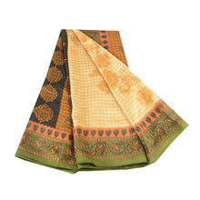 Load image into Gallery viewer, Sanskriti Vintage Brown Indian Sarees Pure Silk Printed Sari Floral Craft Fabric
